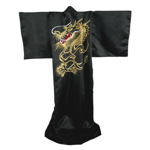 13401 Japanese Kimono with Gold Embroidered Dragon